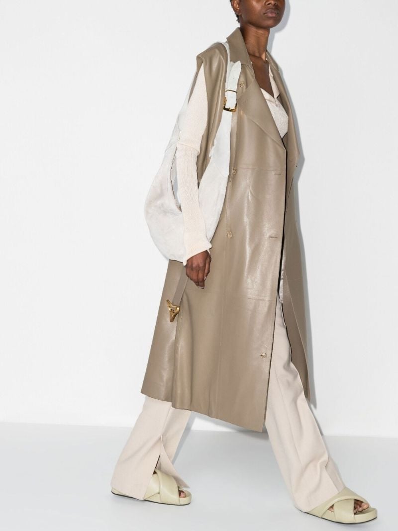 Neutral Delray Sleeveless Double-breasted Leather Coat