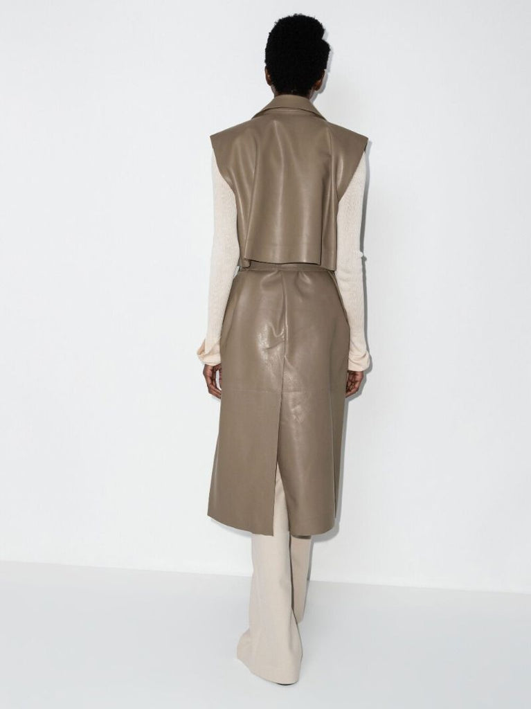 Neutral Delray Sleeveless Double-breasted Leather Coat