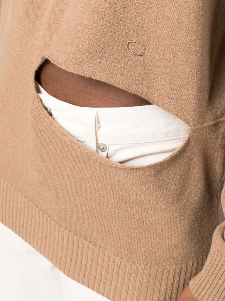 Neutral Rye Cut-out Polo Sweater