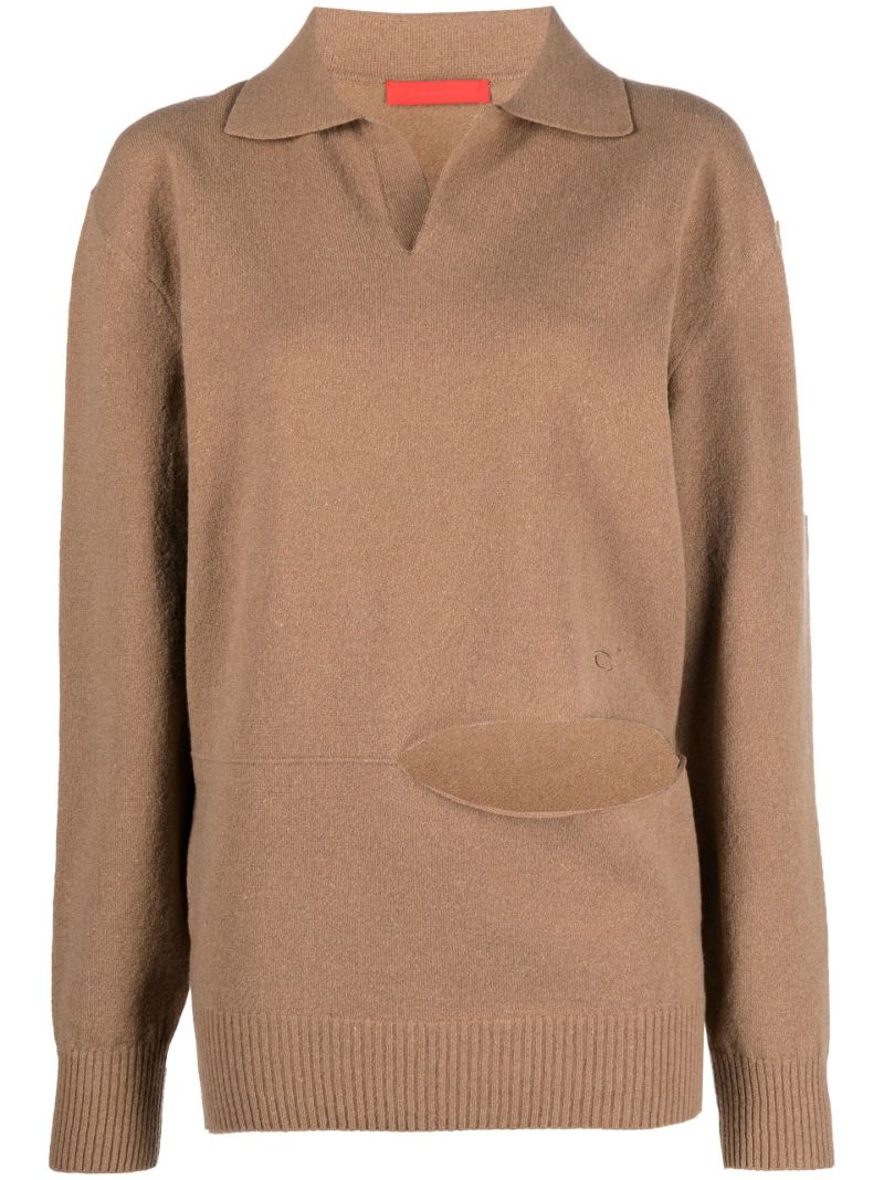 Neutral Rye Cut-out Polo Sweater