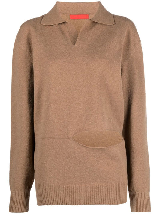 Neutral Rye Cut-out Polo Sweater