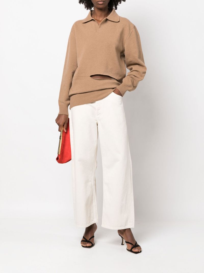 Neutral Rye Cut-out Polo Sweater