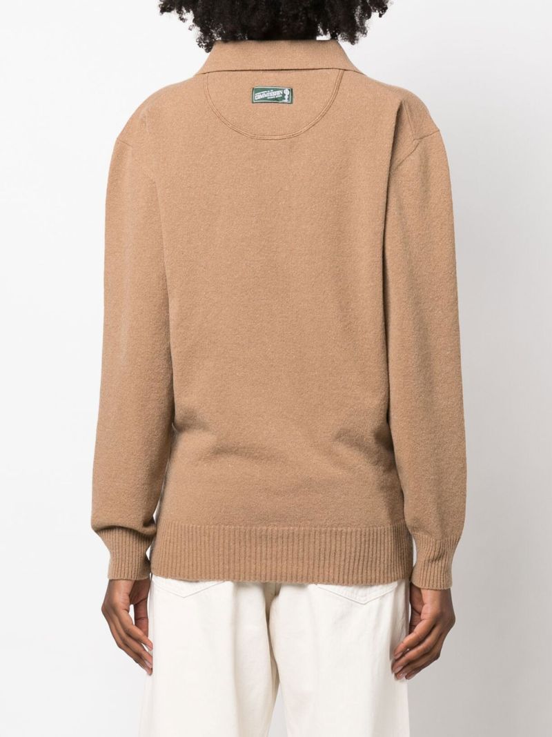Neutral Rye Cut-out Polo Sweater