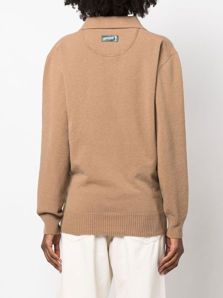 Neutral Rye Cut-out Polo Sweater