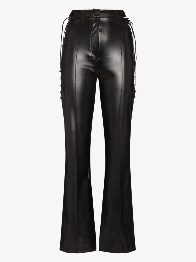 Black Lace-up Faux Leather Trousers