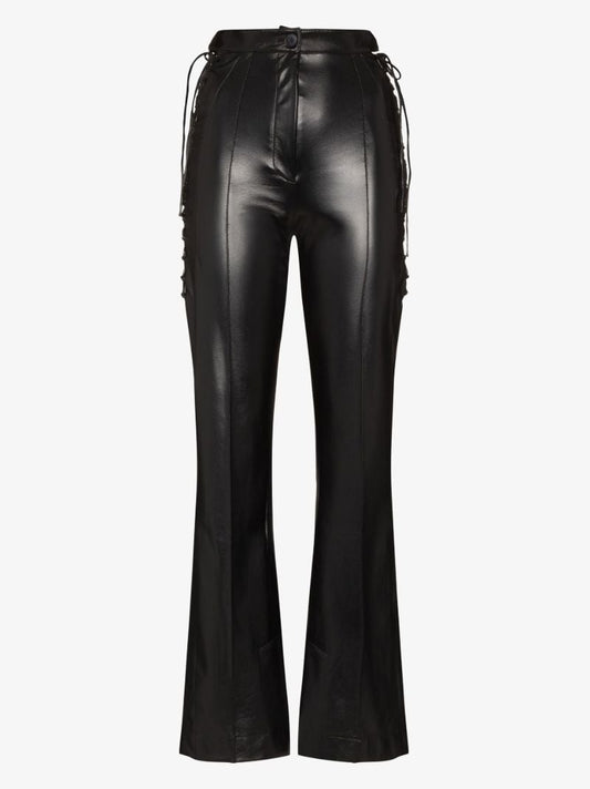 Black Lace-up Faux Leather Trousers
