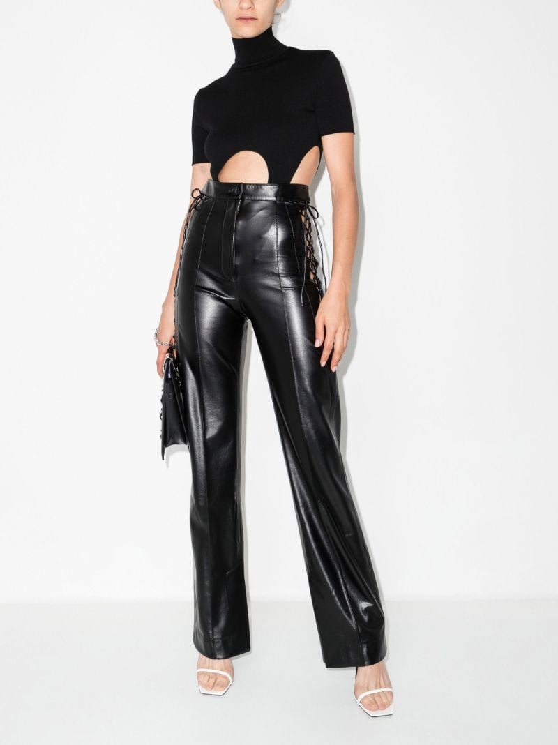 Black Lace-up Faux Leather Trousers