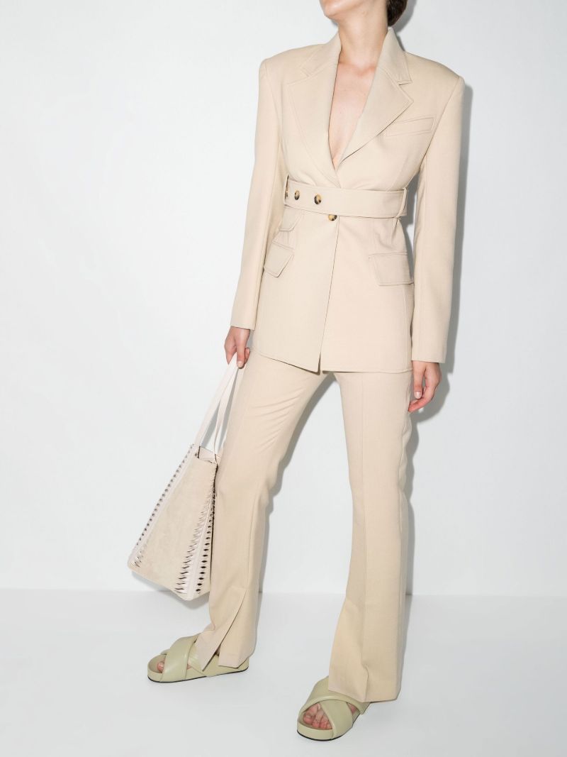Neutral Belted Single-breasted Blazer