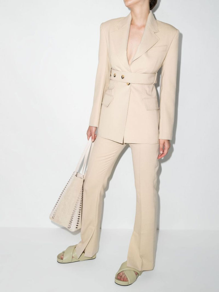 Neutral Belted Single-breasted Blazer
