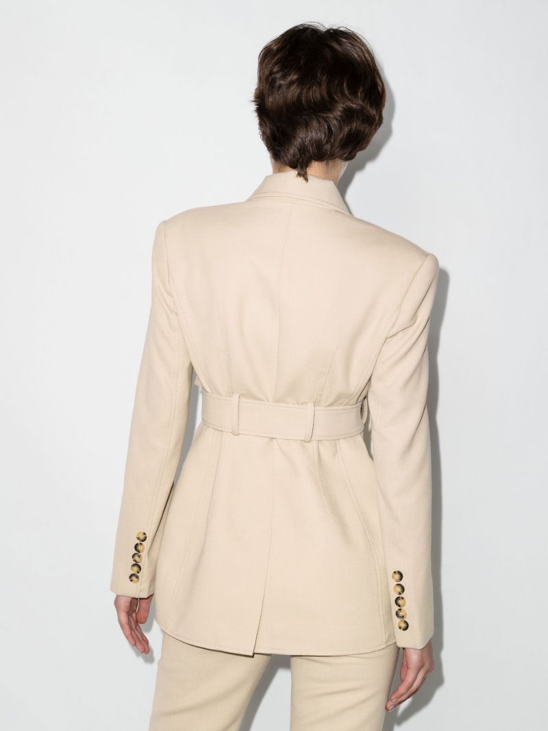Neutral Belted Single-breasted Blazer