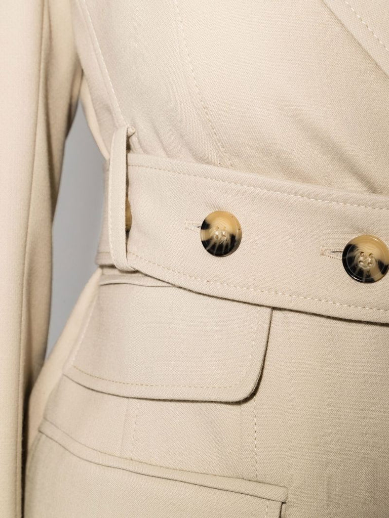 Neutral Belted Single-breasted Blazer