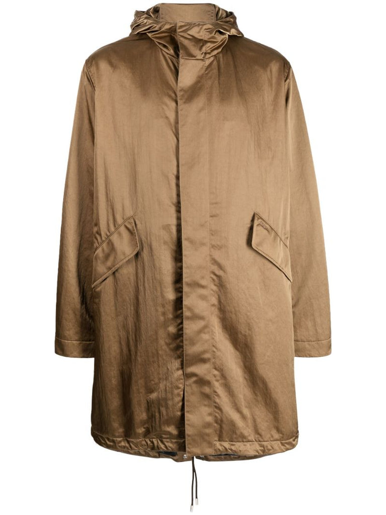 Brown Embroidered Rear Logo Parka Coat