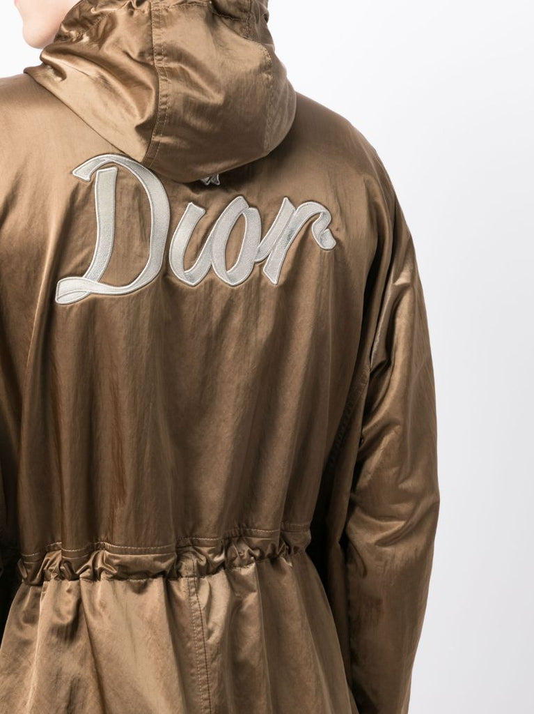 Brown Embroidered Rear Logo Parka Coat