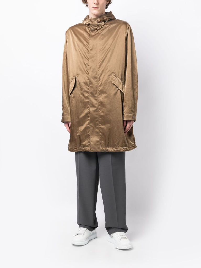 Brown Embroidered Rear Logo Parka Coat