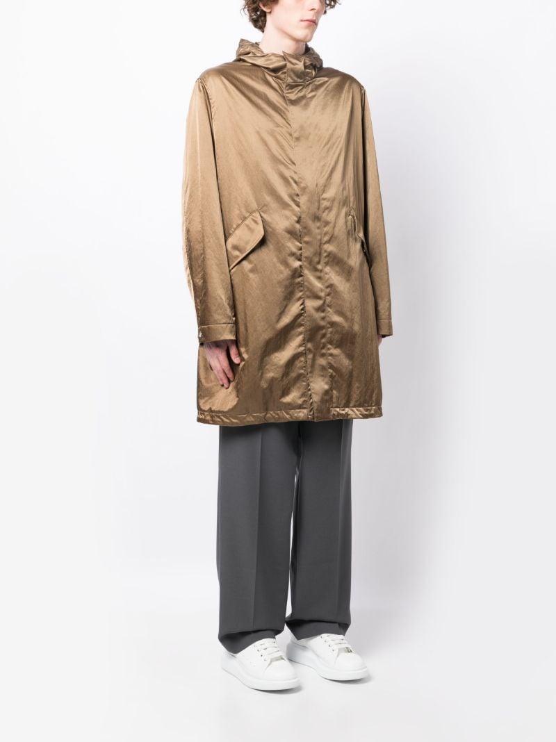 Brown Embroidered Rear Logo Parka Coat
