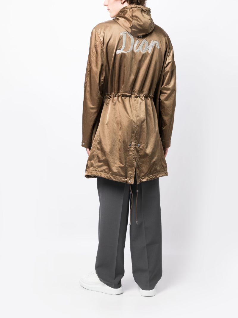 Brown Embroidered Rear Logo Parka Coat