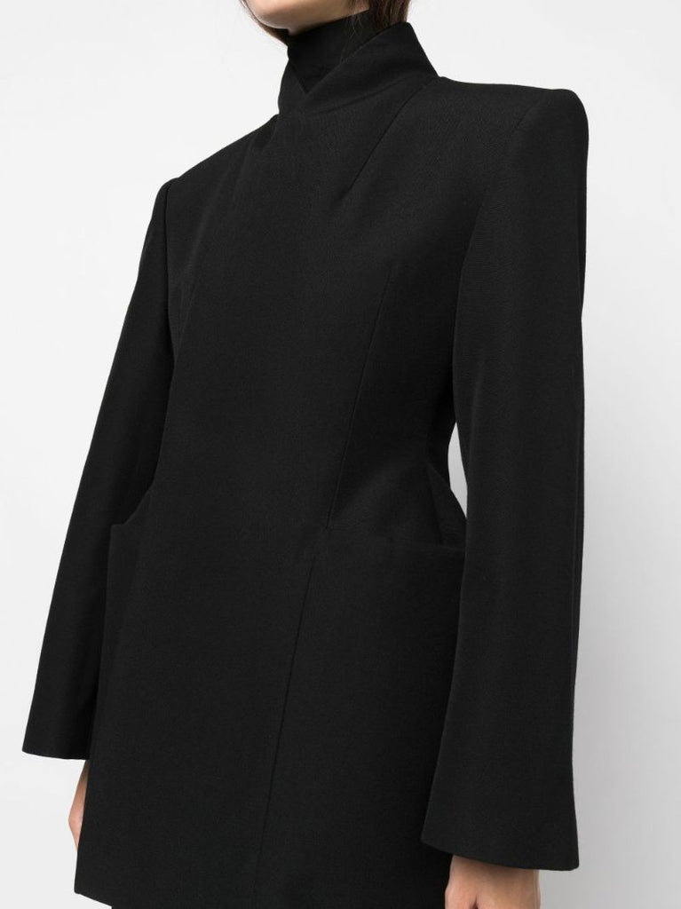 Black Minimal Hourglass Wool Blazer