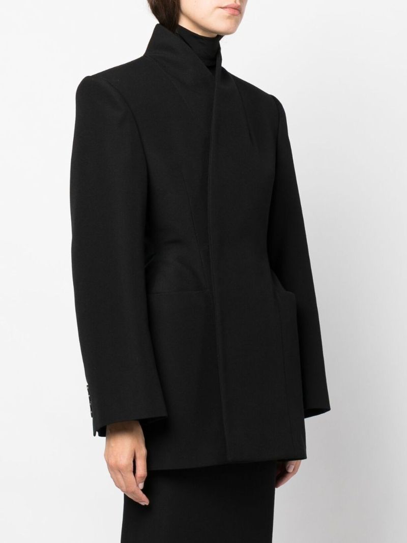 Black Minimal Hourglass Wool Blazer