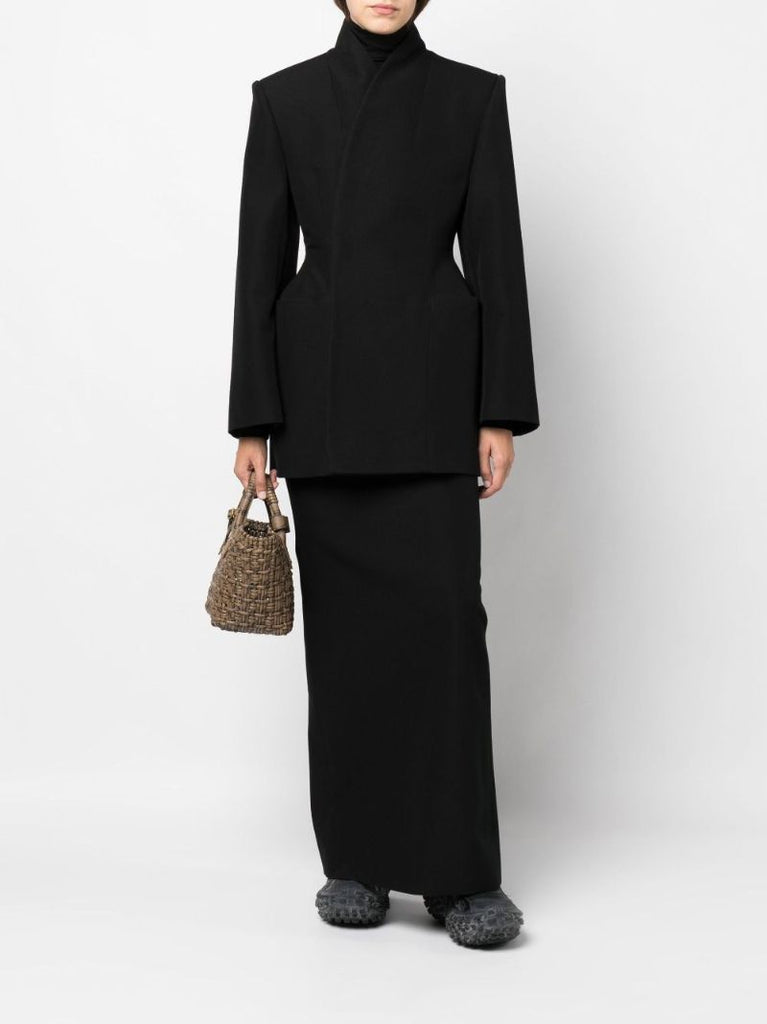 Black Minimal Hourglass Wool Blazer