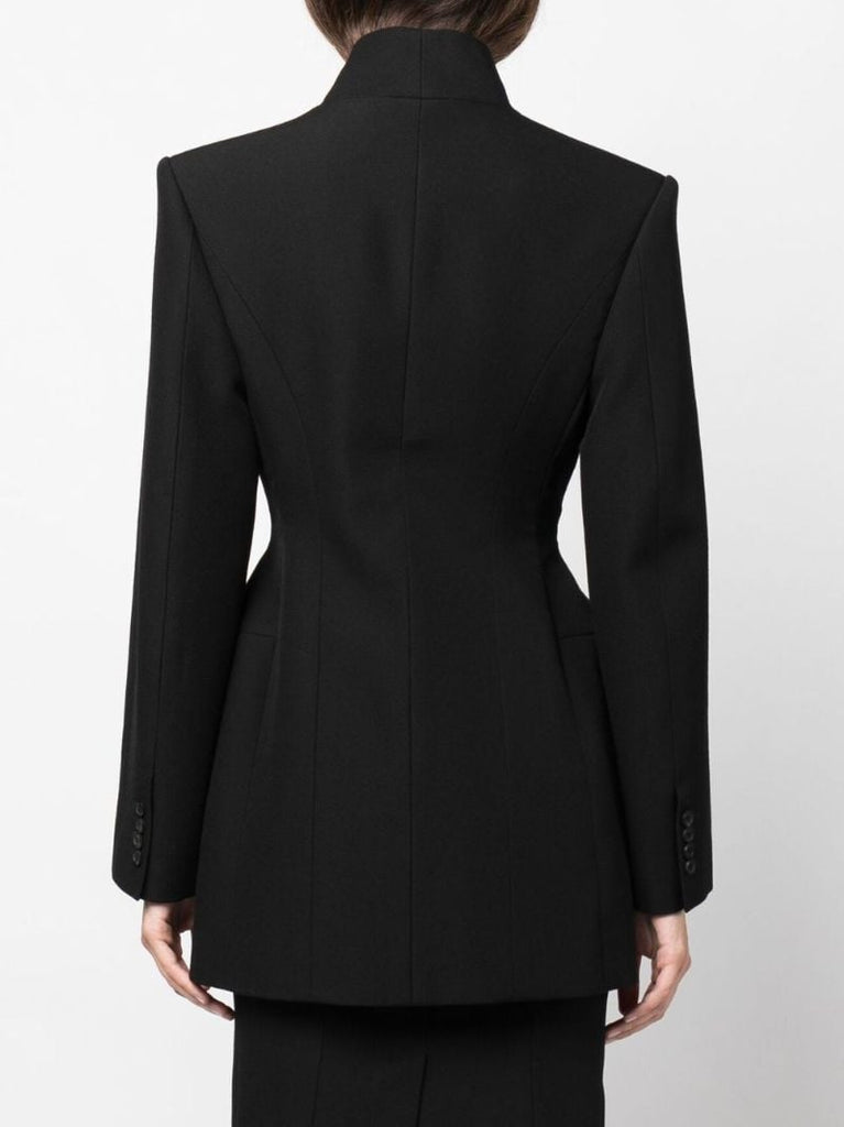 Black Minimal Hourglass Wool Blazer