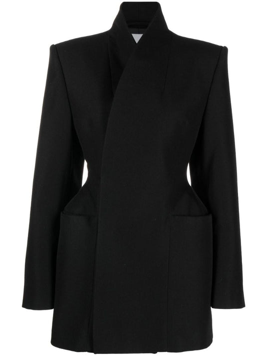 Black Minimal Hourglass Wool Blazer