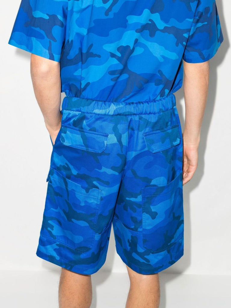 Blue Camouflage Print Cargo Shorts