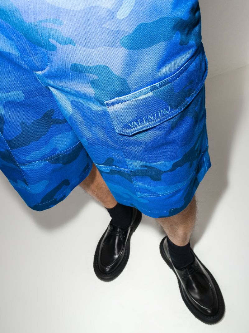Blue Camouflage Print Cargo Shorts