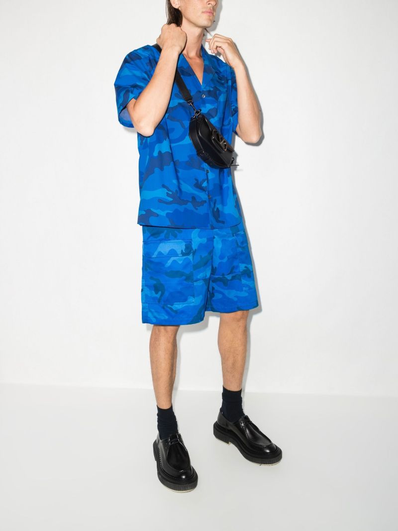 Blue Camouflage Print Cargo Shorts
