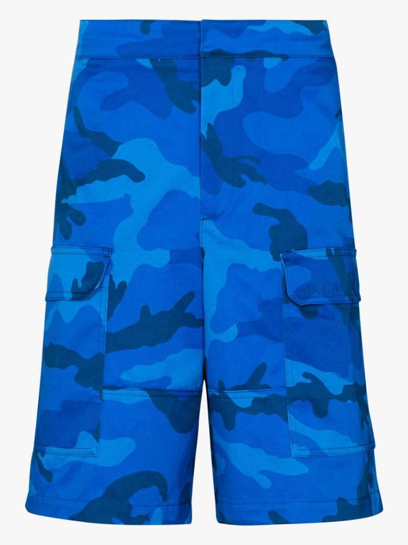Blue Camouflage Print Cargo Shorts