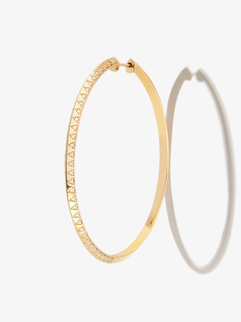 18k Yellow Gold Skinny Talisman Diamond Hoop Earrings