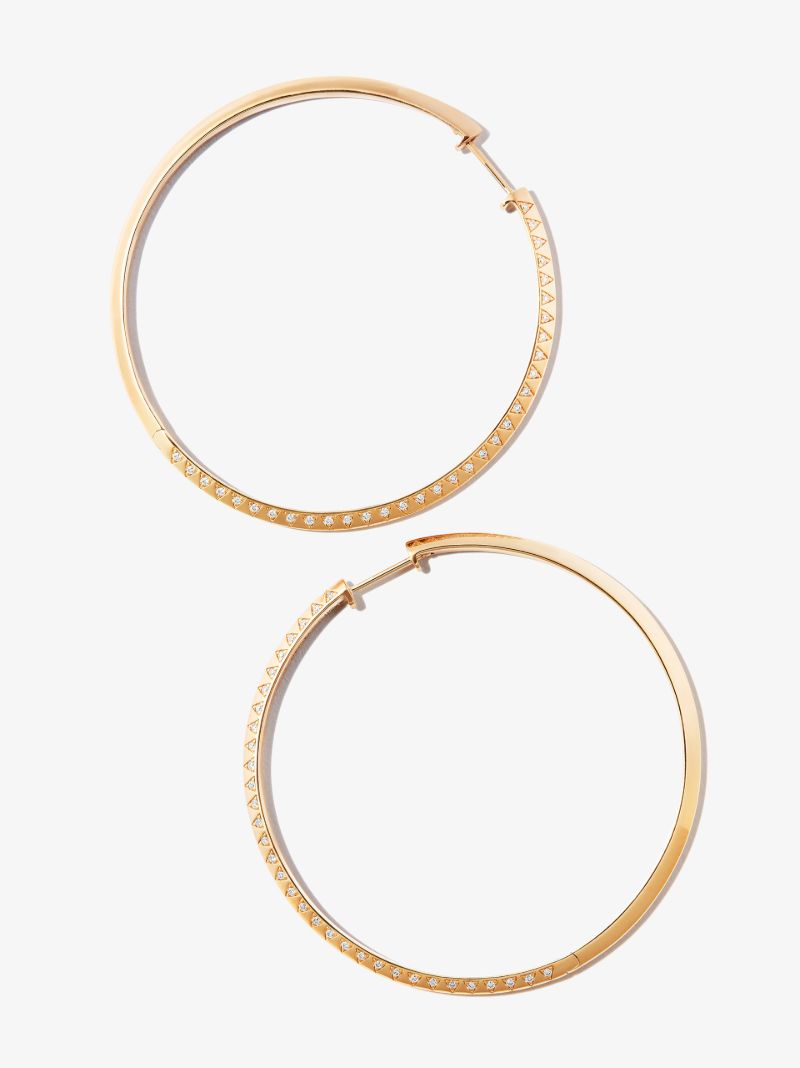 18k Yellow Gold Skinny Talisman Diamond Hoop Earrings