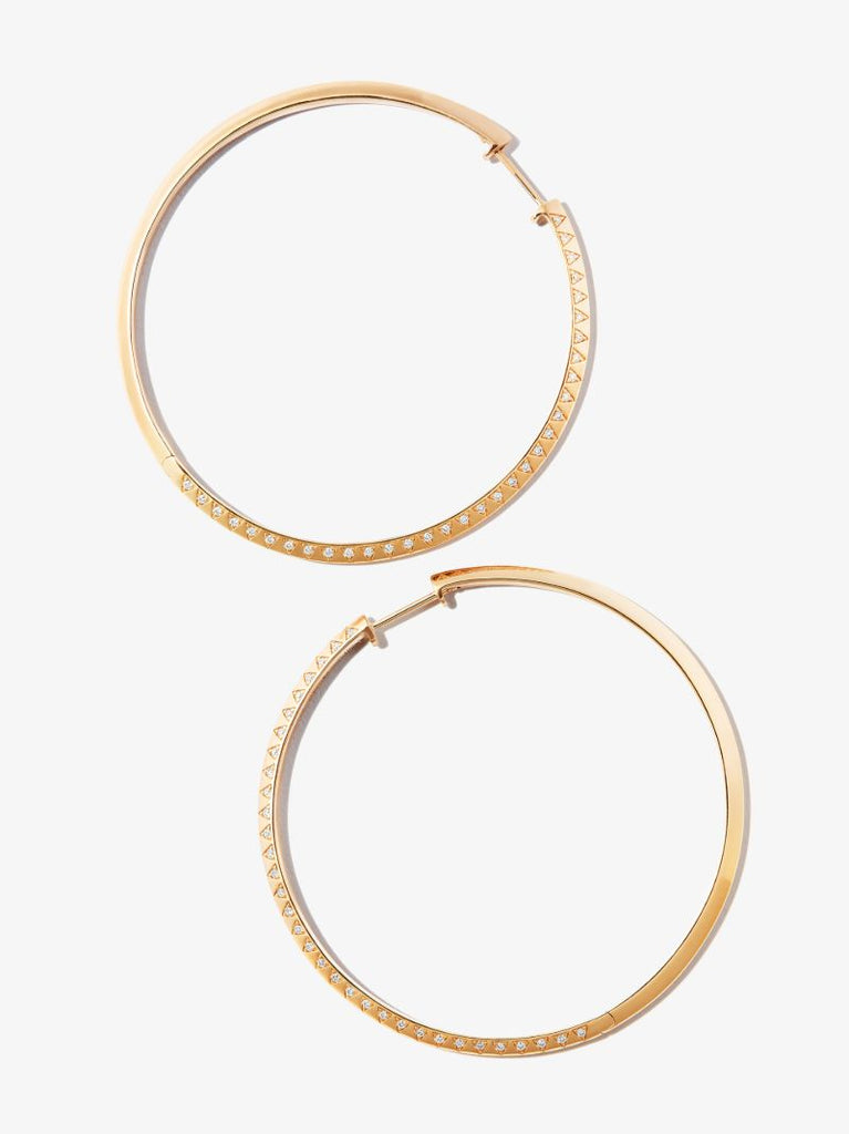 18k Yellow Gold Skinny Talisman Diamond Hoop Earrings