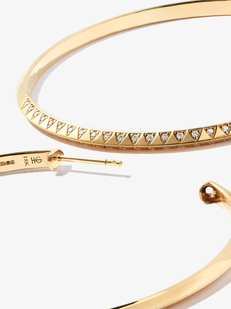 18k Yellow Gold Skinny Talisman Diamond Hoop Earrings