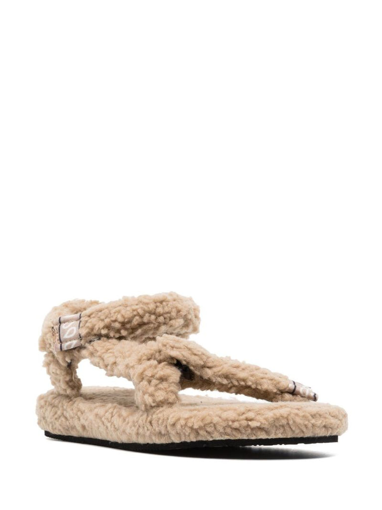 Neutral Trekky Faux Shearling Sandals