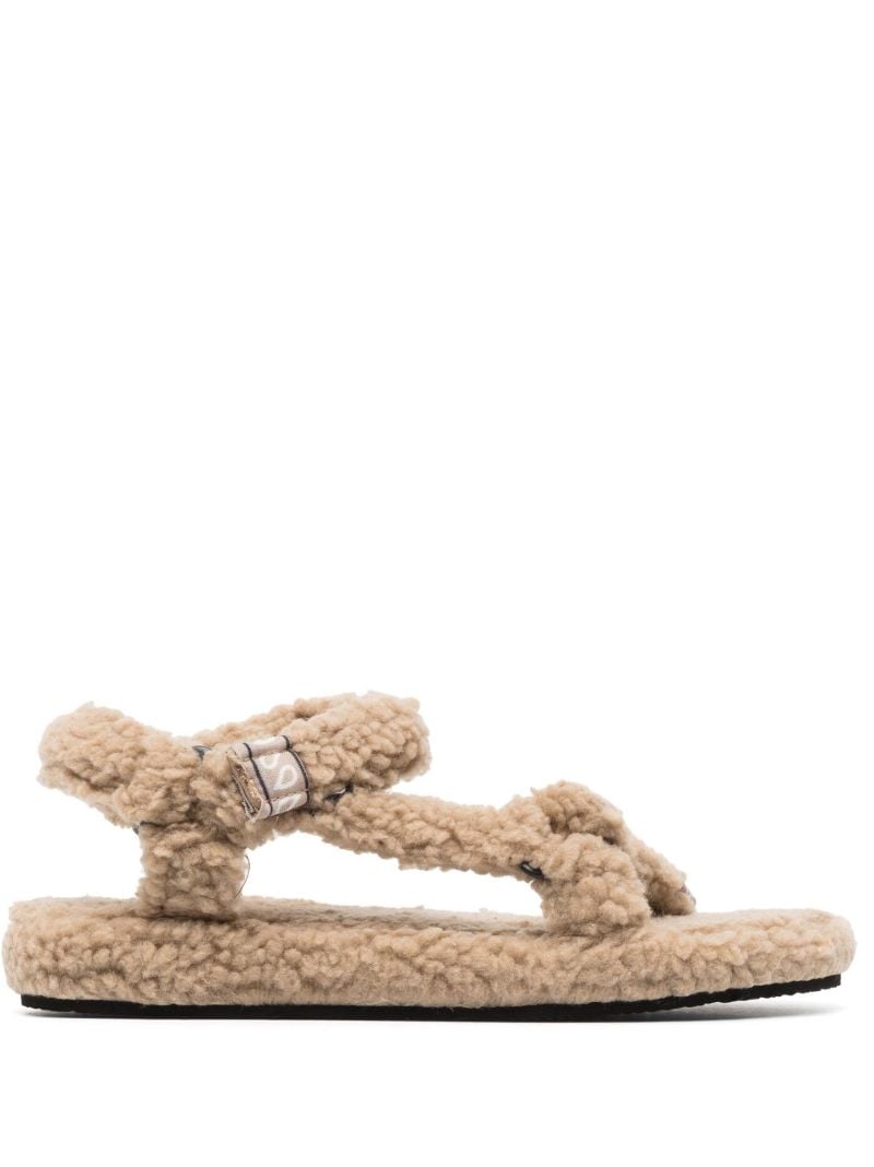 Neutral Trekky Faux Shearling Sandals