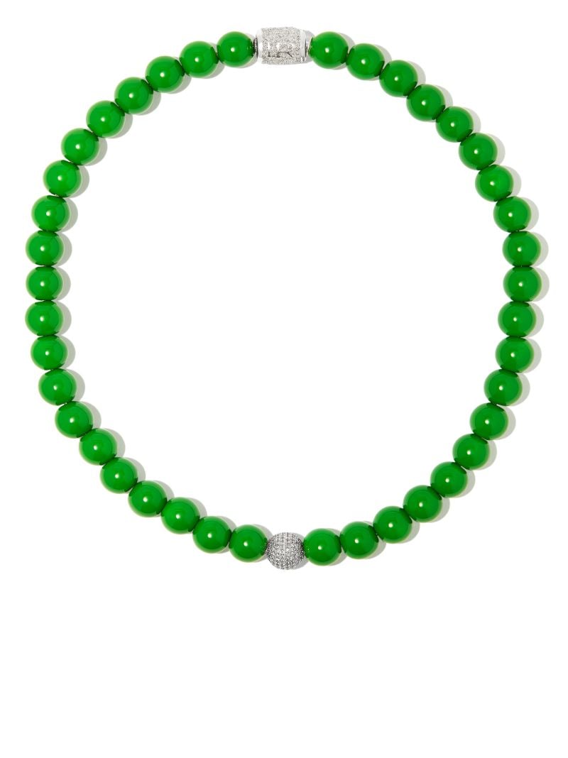 Sterling Silver Enamel Diamond Beaded Necklace