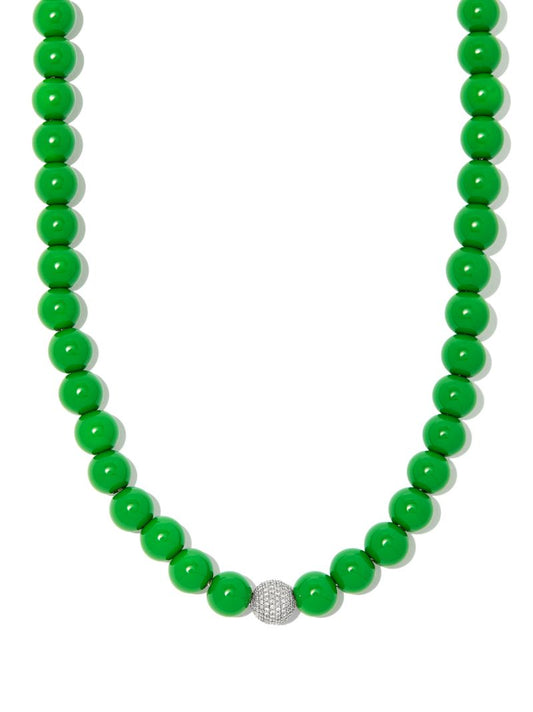 Sterling Silver Enamel Diamond Beaded Necklace