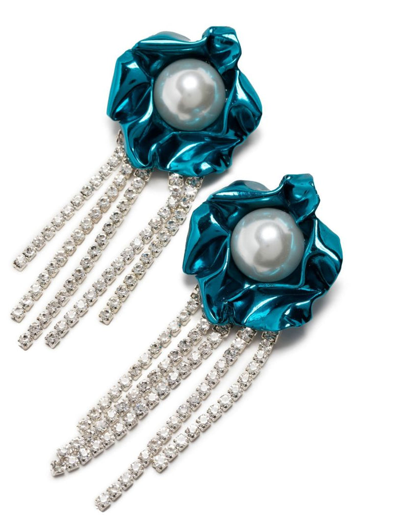 Blue Poppy Pearl Drop Earrings
