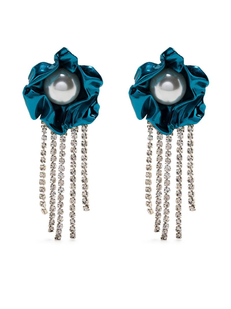 Blue Poppy Pearl Drop Earrings