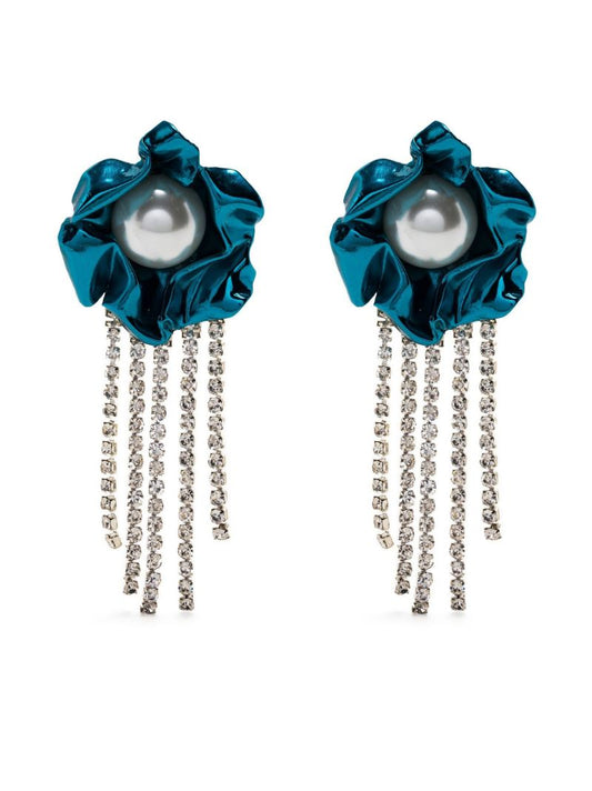 Blue Poppy Pearl Drop Earrings