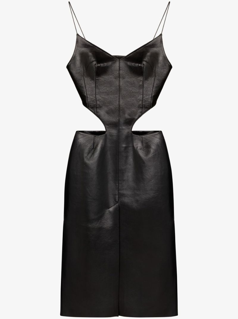 Black Faux Leather Cut-out Midi Dress