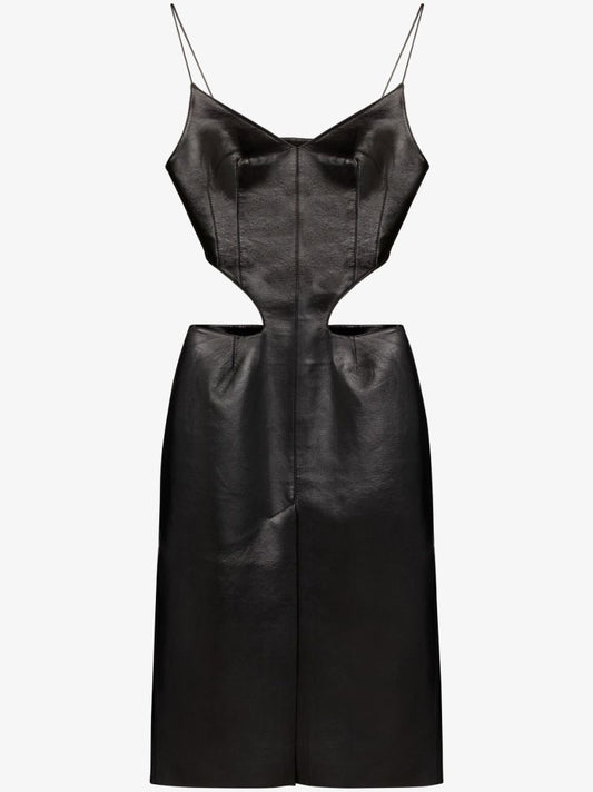 Black Faux Leather Cut-out Midi Dress