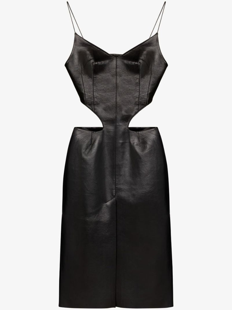 Black Faux Leather Cut-out Midi Dress