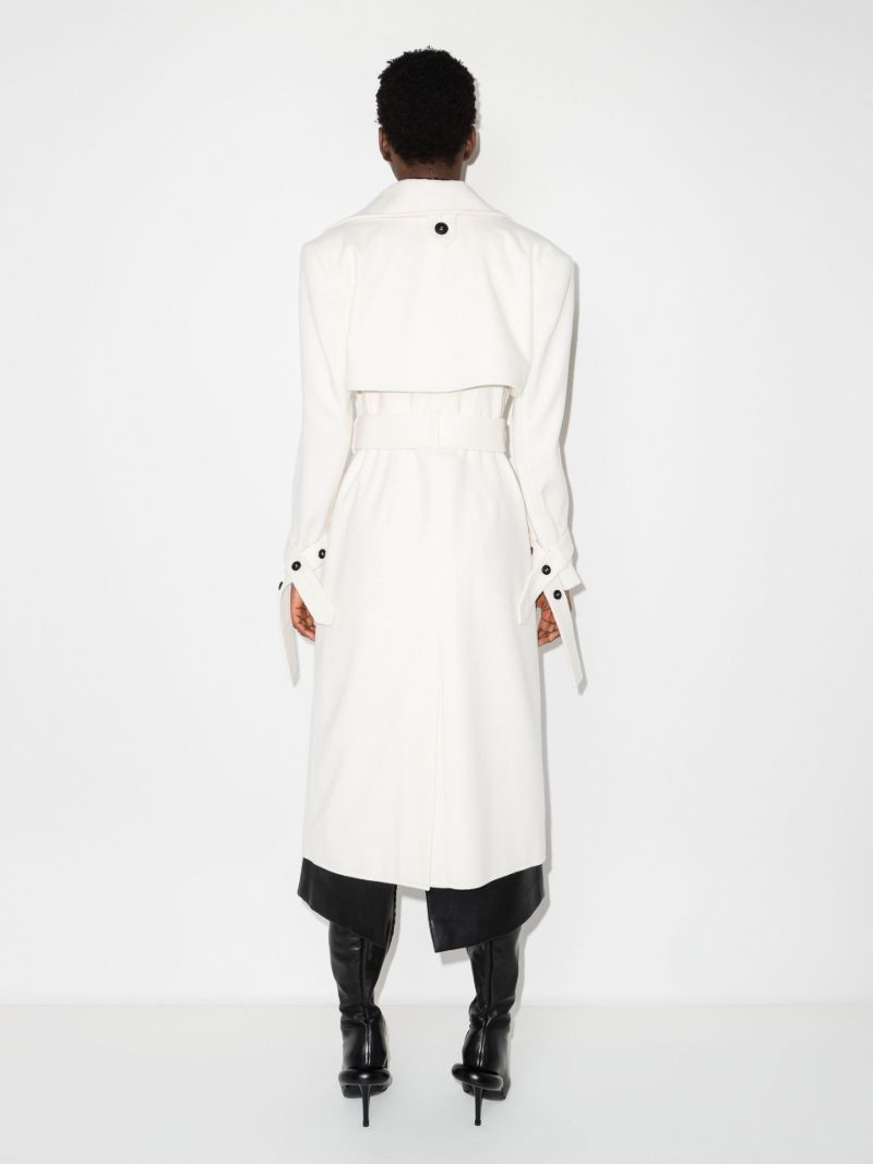 White Convertible Double-breasted Belted Wool Coat