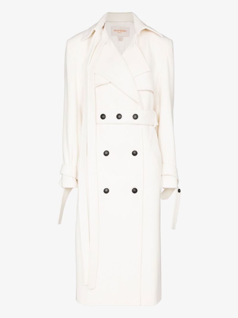 White Convertible Double-breasted Belted Wool Coat
