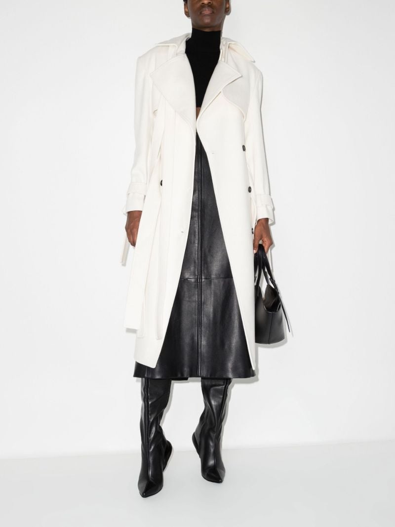White Convertible Double-breasted Belted Wool Coat