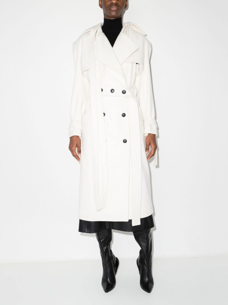 White Convertible Double-breasted Belted Wool Coat