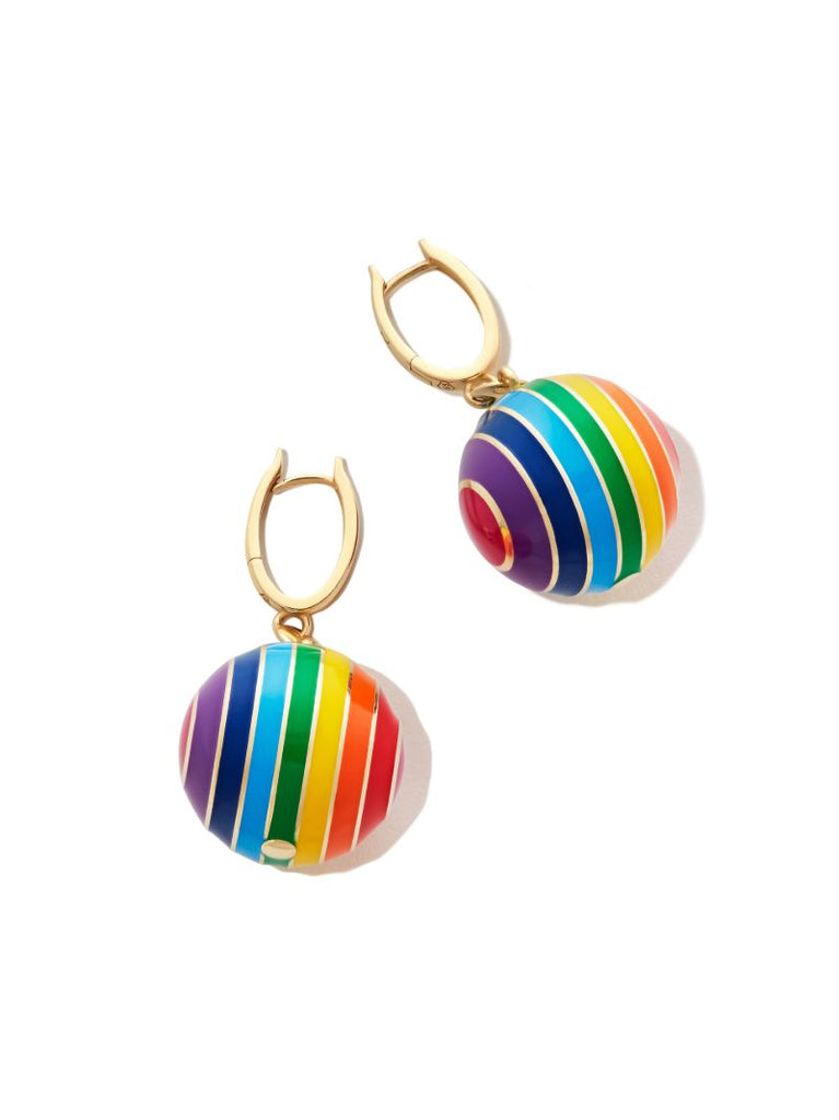 14k Yellow Gold Multi Stripe Drop Earrings