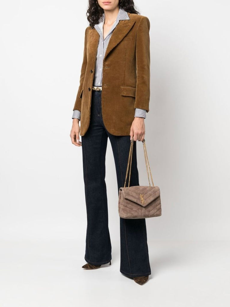 Brown Loulou Medium Suede Shoulder Bag