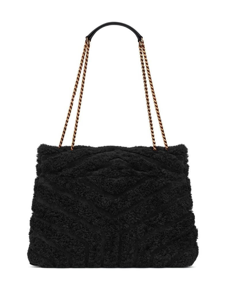 Black Loulou Shearling Chevron Shoulder Bag